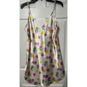 Honors Intimates White Candy Hearts Print Satin Slip Nightgown XL (Runs small!!)